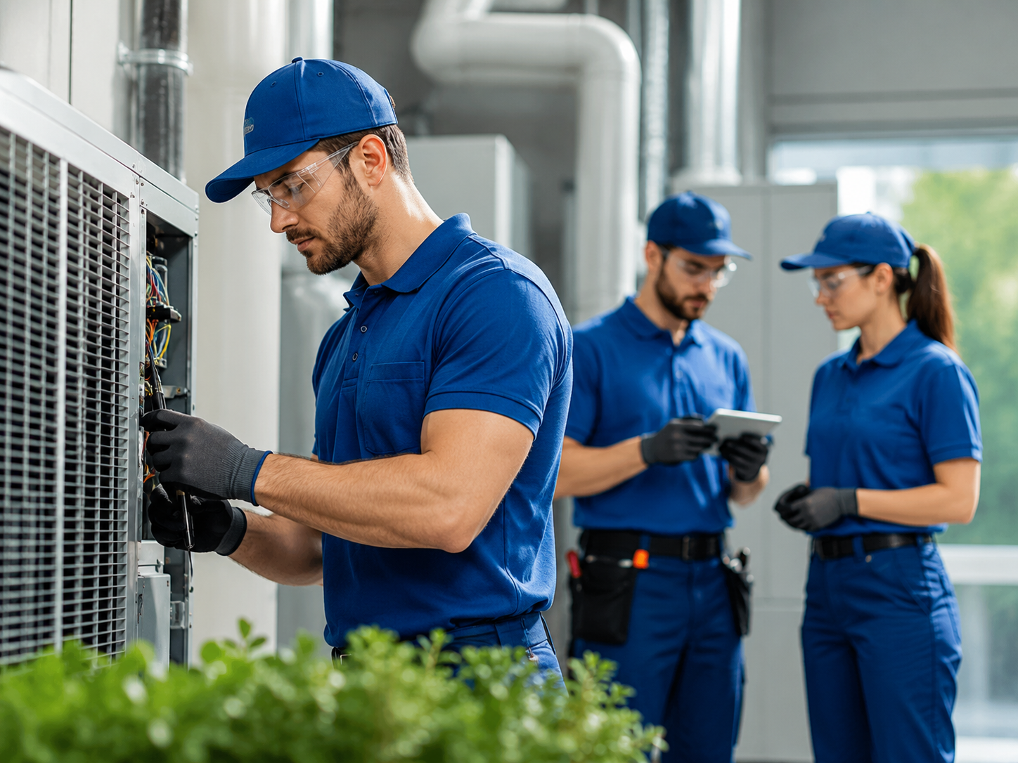 Сертифицированные HVAC-специалисты за работой